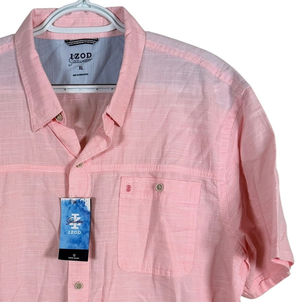 IZOD Saltwater Dockside Chambray Woven Shirt Mens‎ XL Peony Pink S/S Cotton New